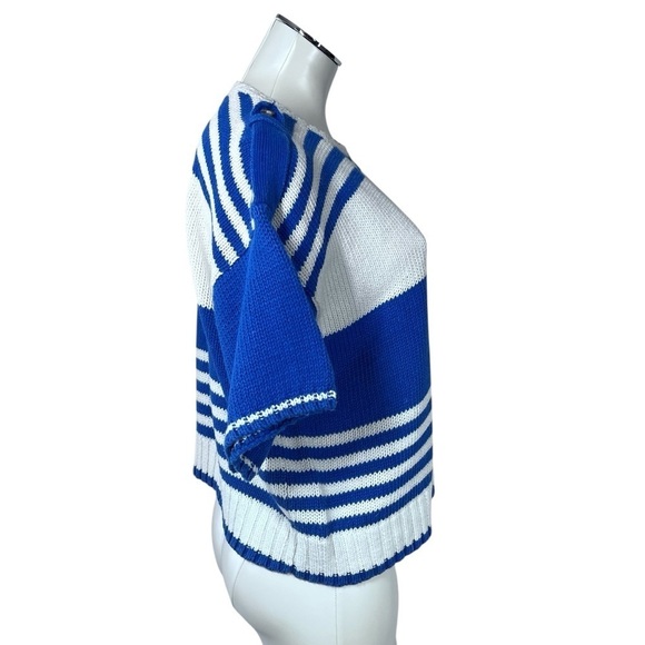 VINTAGE CHAUS Blue White Short Sleeve Sweater Knit Top Women's Size L - Picture 3 of 16